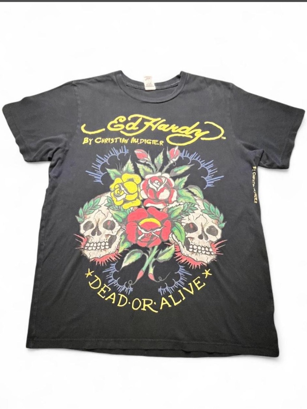 Ed Hardy black skull and roses tee Size M